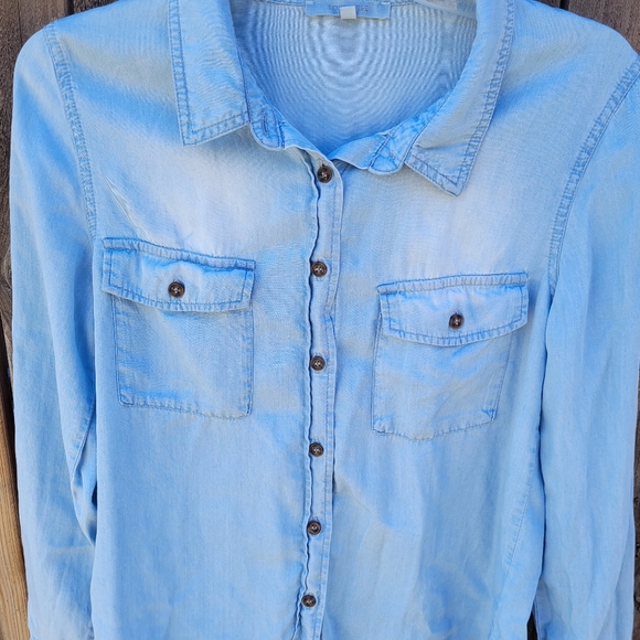 Love Tree Sky Blue Denim Shirt Womens Size M - Picture 5 of 16